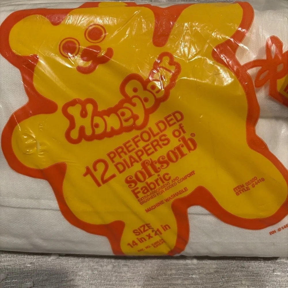 Vintage Honey Bear 12 Pre‎ Folded Diapers Softsorb Fabric 14 X 21